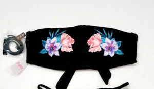 Victoria's Secret swim set PINK Embroidered Bandeau high waist bikini black S M - Picture 1 of 4