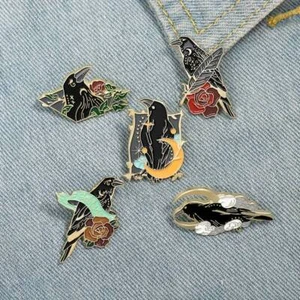 Cute Gothic Crow Enamel Pin Crows Bird Lapel Backpack Pins Birthday Gifts - Picture 1 of 10