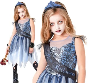 Girls Kids Zombie Bride Prom Queen Miss Halloween Fancy Dress Costume Age 3-10 - Picture 1 of 2