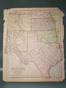 Antique Map of Texas and Indian Territory - 1875 - 147 Years Old!!! - Picture 1 of 12