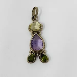 925 Sterling Silver Amethyst Citrine Peridot Bali Style Pendant EUC - Picture 1 of 4