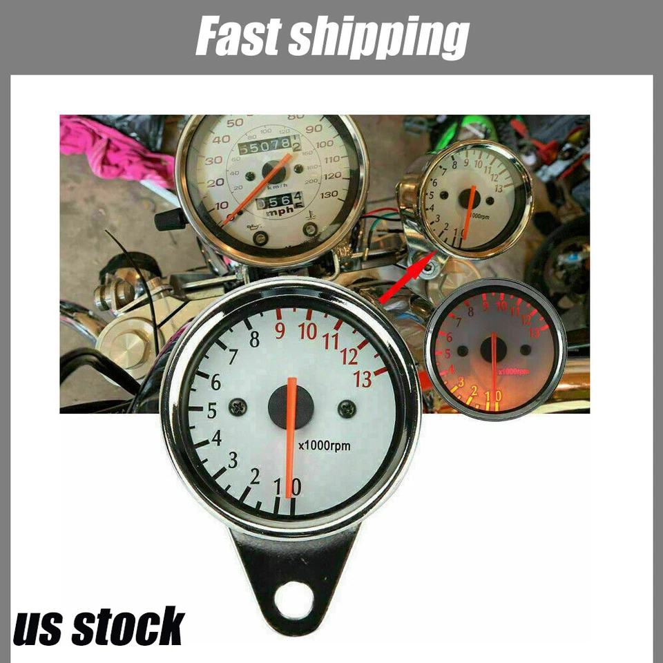 Motorcycle Universal 12V LED 0-13000RPM Tachometer Gauge for Chopper Cafe Racers Foto 1 de 4