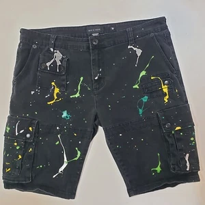 DECIBEL Men's Size 36 Black Denim Paint Splatter Cargo Zip Fly Shorts - Picture 1 of 13