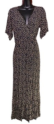 Lucy Love 90’s Short Sleeve Black Floral Maxi Tie Open Leg Dress Ruffles Size S - Image 1 of 4