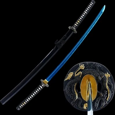 ESPADA KATANA HECHA A MANO 41" NAVAJA AFILADA ESPIGA COMPLETA HOJA SAMURAI JAPONESA ÉPICA AZUL Foto 1 de 4