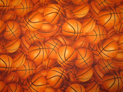 Basketball Sports Basket Balls Piles Orange Cotton Fabric FQ - Image 1 of 4