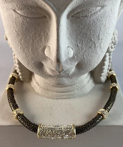 JOAN BOYCE Pavé cylindrical Station Goldtone Cord Necklace ~ 17” - Picture 1 of 12