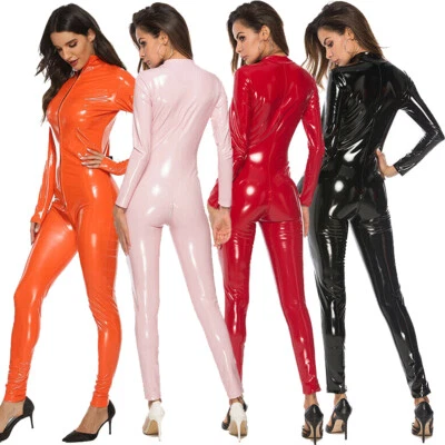 Wetlook Lack Catsuit PVC Playsuit Jumpsuit GOTHIC CLUBWEAR Kunstleder Overall - Bild 1 von 4