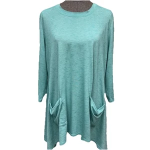 LOGO Lori Goldstein Gr. XL Tunika Top türkis grün drapierte Taschen Haifischbiss Saum - Bild 1 von 9