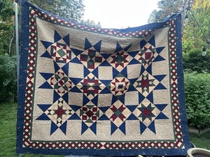 Queen Hand Made Star Sampler Blocks Veteran Americana Cotton Quilt 92”x79” - Picture 1 of 7