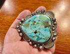 Southwestern Sterling Silver Heart Turquoise Belt Buckle W/ Steerhide belt.