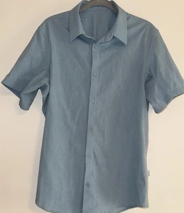 Lululemon Airing Easy Shirt Men's MED? Short Sleeve Light Blue Button Up - Picture 1 of 9