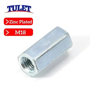 M18-2.50 Long Rod Connector Hex Coupling Nuts with Zinc Plated DIN 6334 Metric - Picture 1 of 4