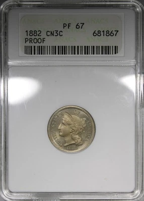1882 Proof Three Cent Nickel ANACS PR67 Soapbox Holder Low Mintage - Image 1 of 4