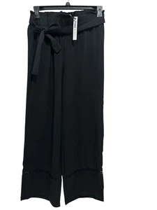 Pantalones de vestir Coco & Carmen talla S/M negros pierna ancha ribete de encaje NUEVO - Imagen 1 de 8
