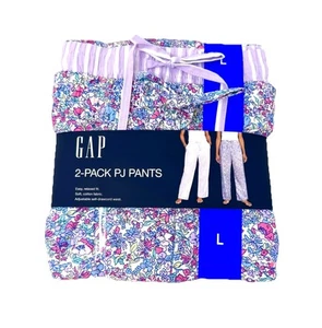 Gap Confezione 2 Pantaloni Pigiama Floreale/Viola Donna Taglia Large 100% Cotone NUOVI - Foto 1 di 7