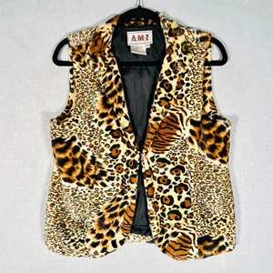 Chaleco AMI Mujer S Marrón Imitación Piel Leopardo Estampado Cuello Acogedor Otoño - Imagen 1 de 7