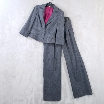 bebe Pants Suit Women 8 Tweed Blazer Pleated Wide Leg Belted Lined Career Office - Image 1 of 4