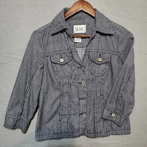 Womens Live A Little Denim Striped Jacket Size Small - Picture 1 of 6