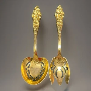 VINTAGE ITALY  WA PIERCED Gold SILVER PLATE SALAD SET / SERVING SET Floral Roses - Picture 1 of 6