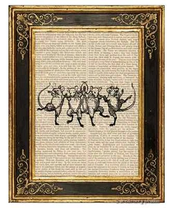 Dancing Mice Art Print on Vintage Book Page Mouse Home Nursery Hanging Gifts - Picture 1 of 3
