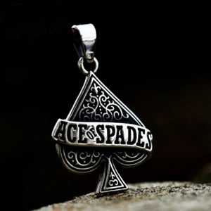 ACE of SPADES Poker Card Cool Pendant Stainless Steel Men's Biker Lucky Necklace - Picture 1 of 1