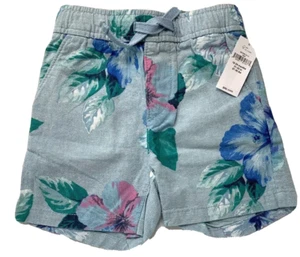 NWT Baby Gap Boys 18-24 Months Blue Tropical Linen Blend Shorts with Drawstring - Picture 1 of 7