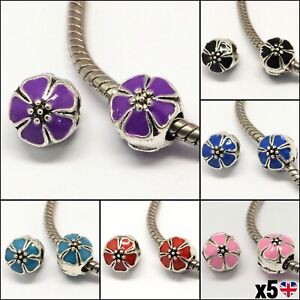 5x Flower Beads European Large Hole Charm Bracelet 10mm Jewellery Making Craft