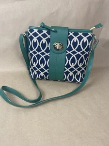 Borsa a tracolla Spartina 449 in pelle di lino verde navy 9” x 10” - Foto 1 di 23