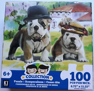 Fancy Bulldogs Puppies Bull Dog Summer Hat Jigsaw Puzzle 100 Pieces 8.75"X11.25" - Picture 1 of 3