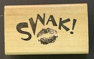 SWAK Sealed with a Kiss Lips Sign Envelope Letter Sweet Label Wood Rubber Stamp - Picture 1 of 3