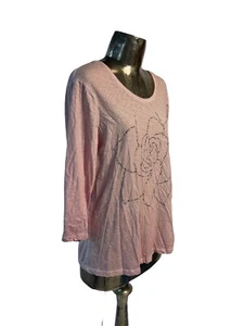 BIANCA Womens Top T-Shirt Size XL 18 Pink Cotton Floral NEW EU46 RRP £45 - Picture 1 of 11