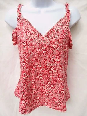 Camiseta sin mangas Rendezvous PAUL & JOE hermana roja blanca bordada con correa de encaje elástica M Foto 1 de 2