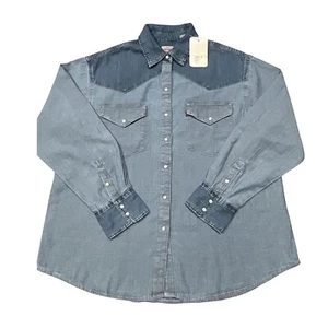 Levi's Womens Large The Western Shirt Oversized Pearl Snap Two Tone Denim NEW - Picture 1 of 8