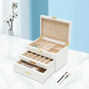 3 Layers White Painted Jewelry Storage Organizer with Buckle Table Top Rectangul - Picture 1 of 18