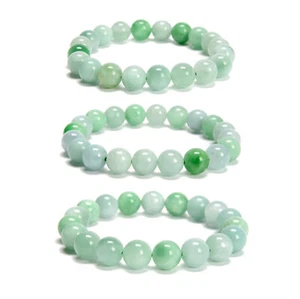 Multi-color Green Jade Smooth Round Beaded Bracelet 10mm 7.5'' Length 3 PCS/Set - Picture 1 of 4