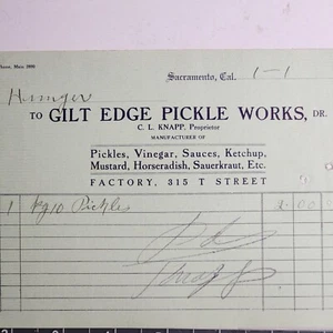 1913 Sacramento CA Gilt Edge Pickle Works Saucenflaschen Geldschein Quittung - Bild 1 von 4