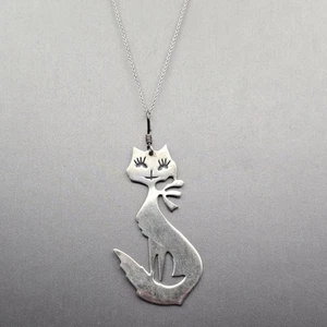 VTG Taxco Sterling Silver 925 Cat Pendant Necklace 18" TM-79 Rare Find! - Picture 1 of 10