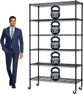 6 Tier Adjustable Storage Shelves Metal Garage Shelf Wire Shelving Unit w/Wheels - Picture 1 of 7