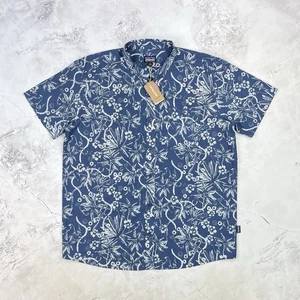 Patagonia 'Go To' Blue Floral Print Short Sleeve Slim Fit Shirt Size XL *BNWT* - Picture 1 of 22