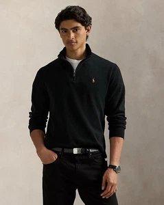 Polo Ralph Lauren Men's Estate-Rib Cotton Quarter Zip Pullover Black Size Large - Picture 1 of 6