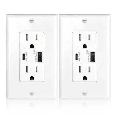 Receptáculo dúplex de alta velocidad resistente a manipulaciones tomacorriente de pared USB doble 5,8 A EE. UU. Foto 1 de 4
