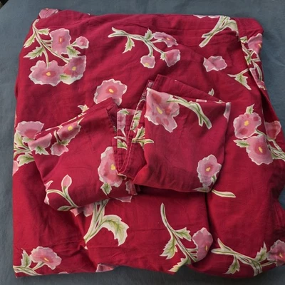 Pottery Barn Pink With Red Flowers Duvet Cover & Sham Full Size 100% Cotton - Image 1 of 4