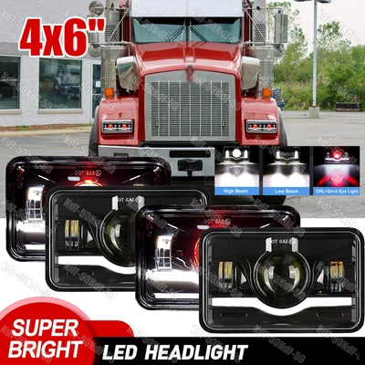 For Kenworth W900 T400/800 Peterbilt 357 379 4x6" inch LED Headlights w/DRL 4PCS — 第 1/4 张图片