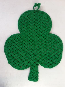 GROSSES grünes Makramee Kleeblatt Kleeblatt Form Wanddeko St. Patricks Day Metallborte - Bild 1 von 7