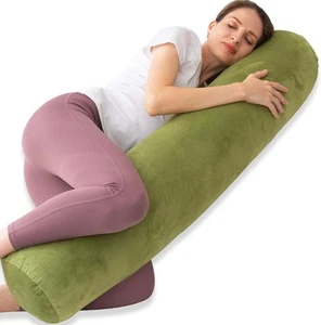 Bolster Pillow for Bed, Long Round Body Adults with 47 inch, Green - Picture 1 of 7