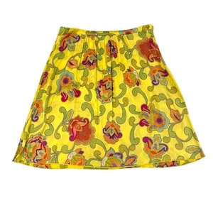 Trina Turk Los Angeles Yellow Multicolor Floral Print Silk Blend Skirt Womens 12 - Picture 1 of 5