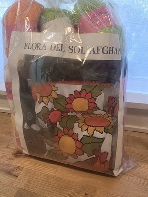 Vintage Flora Del Sol Afghan Kit Emile Bernat & Sons 48"x60" Including Fringe - Image 1 of 4