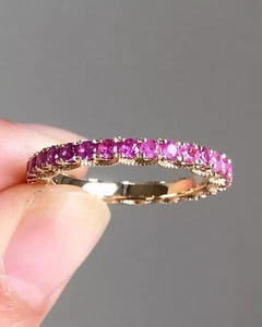 2 Ct Round Lab Created Pink Sapphire Eternity Band Ring 14K Yellow Gold Plated - Picture 1 of 4