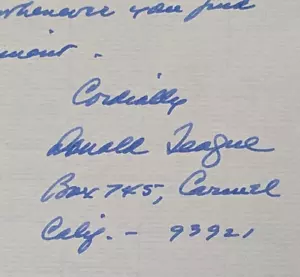Donald Teague Handwritten Signed Letter to Robert England Ref Bohemian Club - Picture 1 of 3